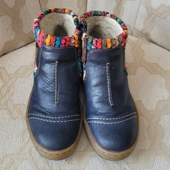 RIEKER FELICITAS MID BOOTS BOHO KNIT CUFF ZIPPER LINED NAVY EU 37 6 6.5 - Picture 3 of 15